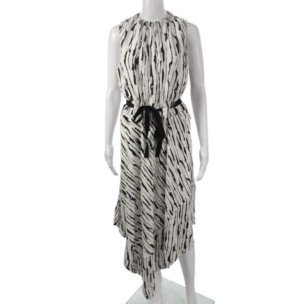 Jason Wu Women Black Silk Animal Print Tank Dress Round Neck Knee Length Size 2